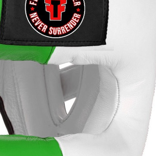 FTF (FEAR THE FIGHTER) Traditional Headgear With Face-Saver Bar Citrus Green/White